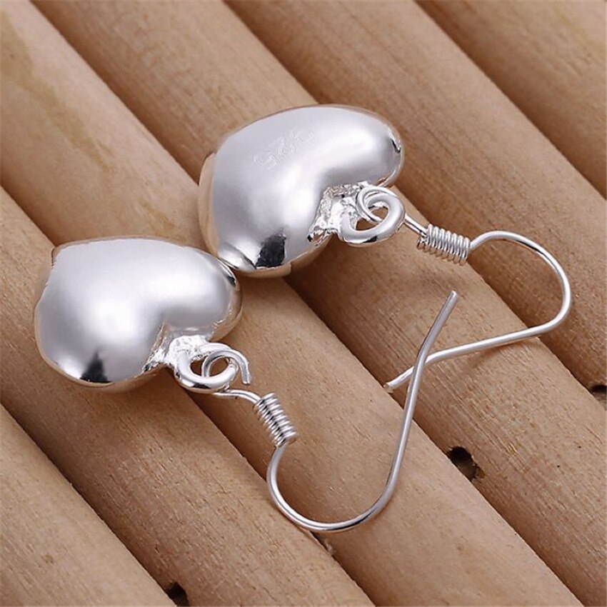 925 Stamp Silver color Earrings for Women fashion Jewelry love heart beads earrings Couple gifts Wedding party drop earrings