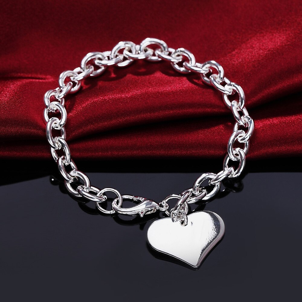 Factory direct fashion 925 Stamp Silver color Bracelet for woman hot fine love heart pendant chain jewelry Wedding party gift
