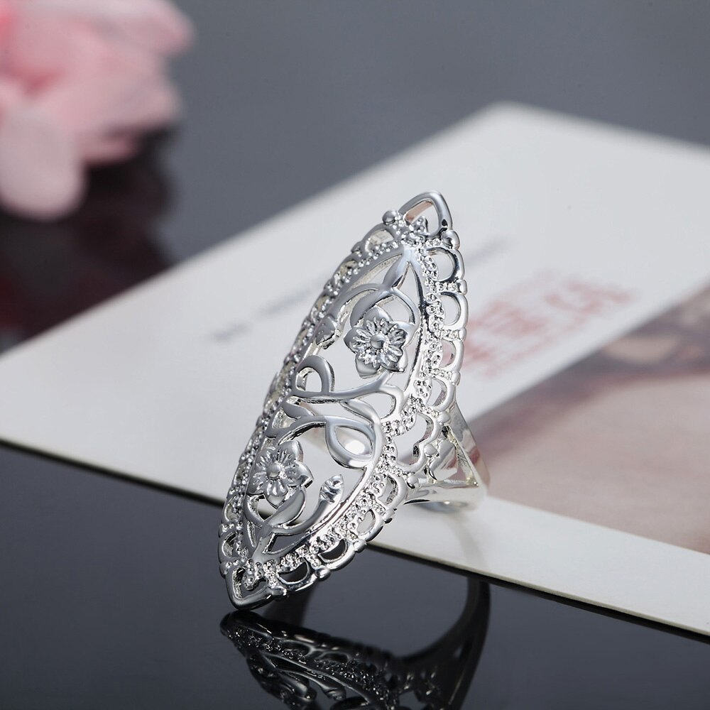Special offer hot 925 Stamp Silver color Rings For Women fine Retro Hollow wide flower Fashion Party Gifts Charm wedding Jewelry