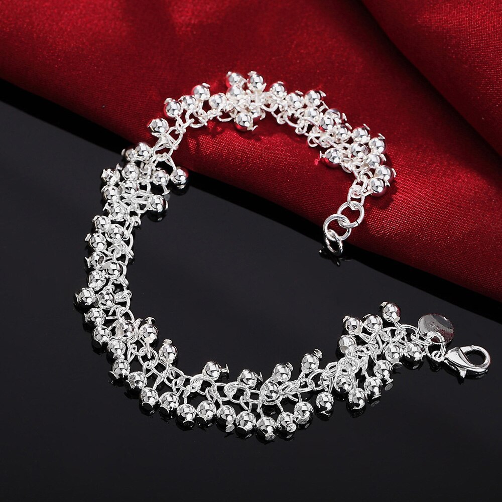 Hot Beautiful Fringe line frosted beads 925 Stamp Silver color Bracelets necklace Jewelry set for women Fashion Party wedding