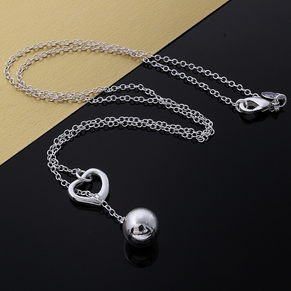 Hot charm 925 Stamp Silver color Jewelry 18 Inches Fashion Exquisite heart Solid beads Necklace for Women party Christmas Gifts