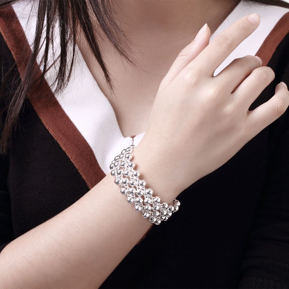 Fine Grape beads pendant bangle 925 Stamp Silver color Jewelry set earrings bracelet rings necklaces for women wedding Party