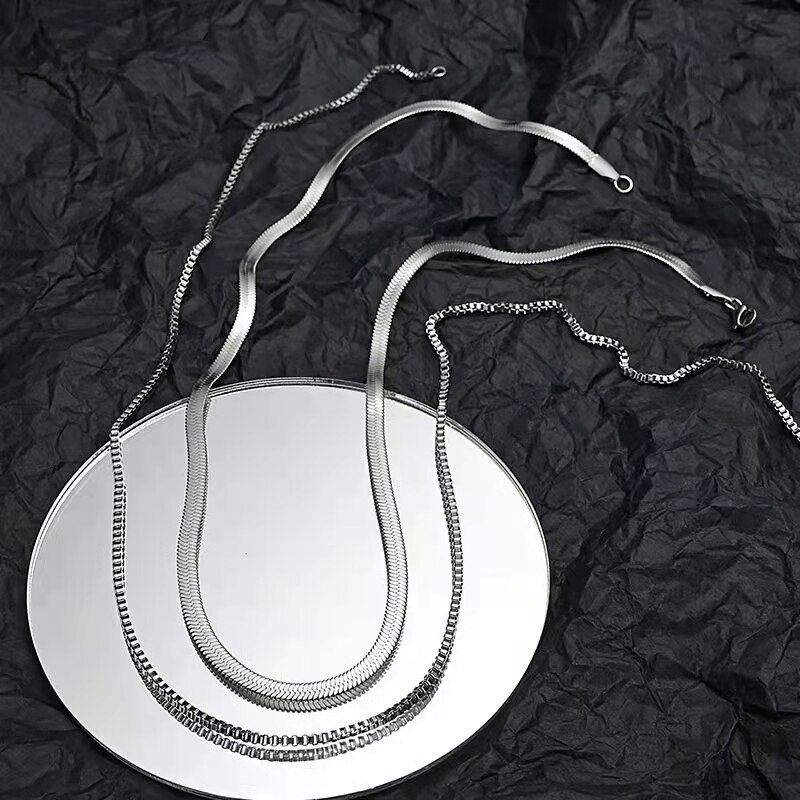 Fine 925 Stamp Silver color Flat snake chain necklace set jewelry for Men Women Charms wedding fashion Valentine's Day gift