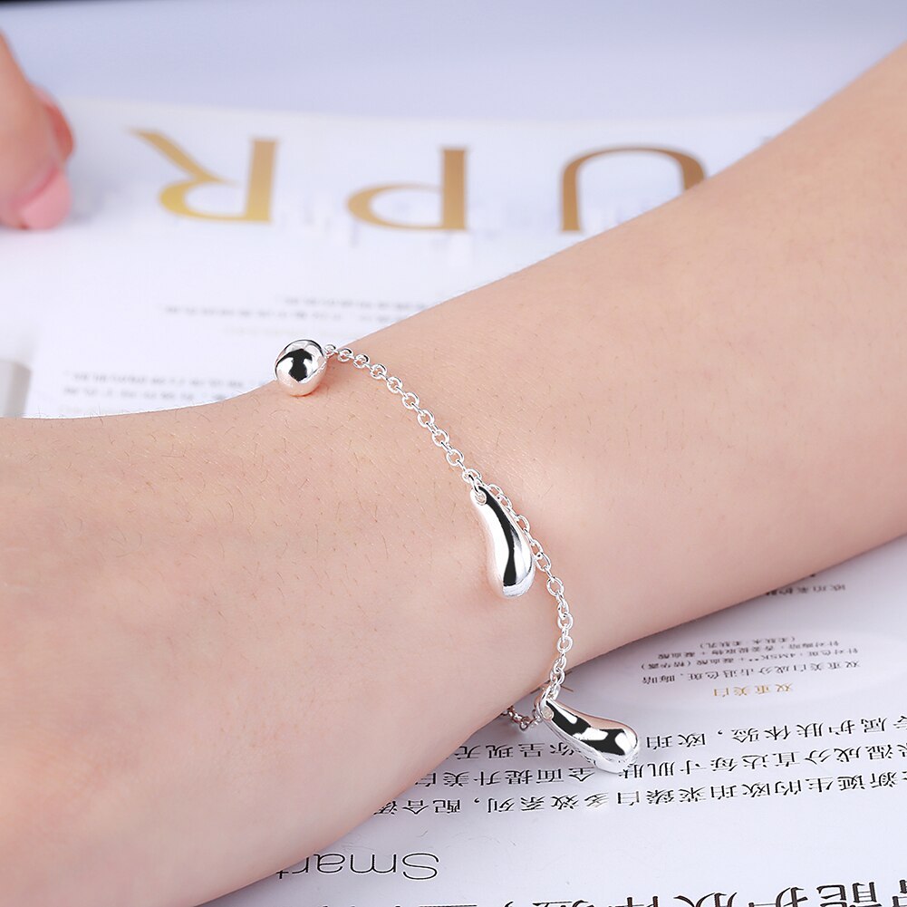 New 925 Stamp Silver color Water drop Bracelet necklace earrings rings Jewelry set for women Fashion Party wedding Gifts