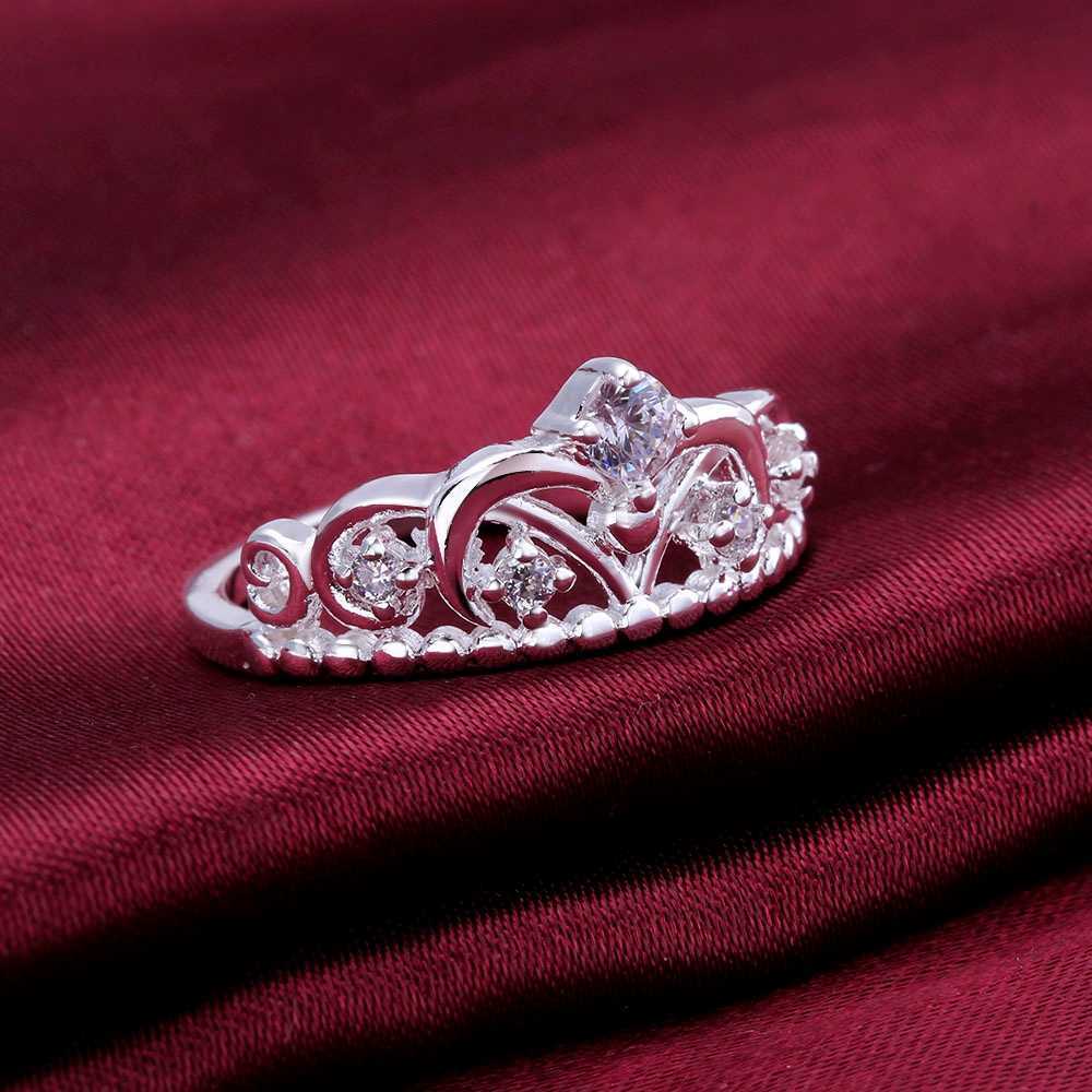 New 925 Stamp Silver color Rings For Women fine crystal classic crown Fashion Party Gifts Girl luxury Charm wedding Jewelry