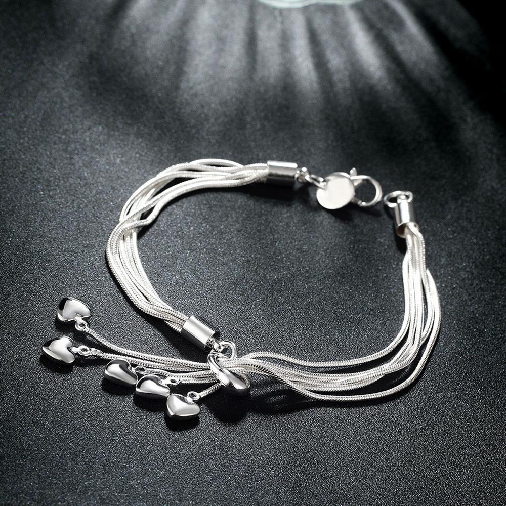 Fashion Women 925 Stamp Silver color tassels hanging heart Bracelets necklace Jewelry set Party Christmas Gift Girl wedding
