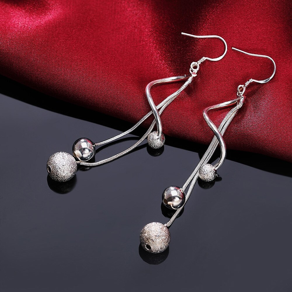 New Original designer 925 Stamp Silver color fine beads necklaces long earrings jewelry sets for women fashion party wedding