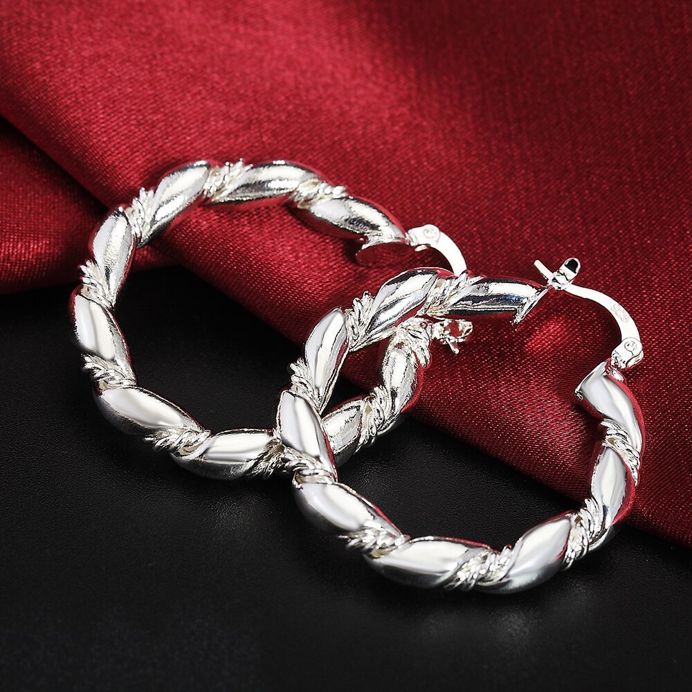 Special offer 925 Stamp Silver color Earrings for Woman fashion Jewelry 18K gold hoop earrings elegant Retro weave circle Gifts