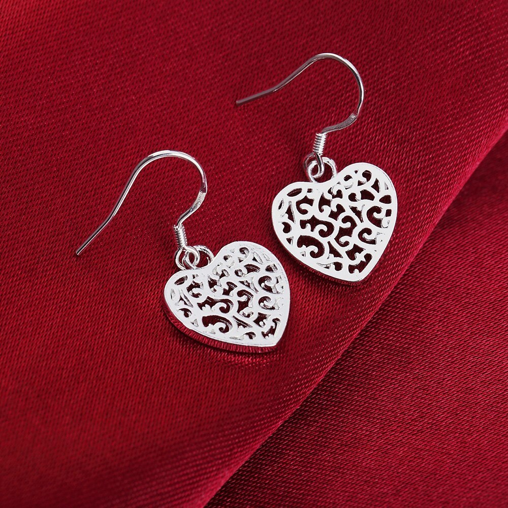 Special offer 925 Stamp Silver color heart Earrings for Women elegant fashion Jewelry Christmas Gift party wedding long earrings
