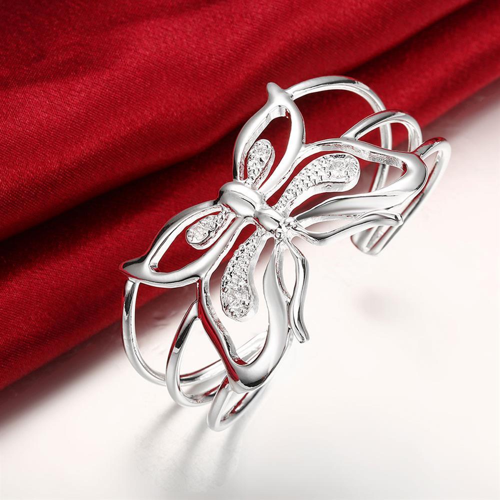 925 Stamp Silver color AAA Zircon big Butterfly wide bangles Bracelets for Women adjustable Jewelry Fashion wedding Party Gifts