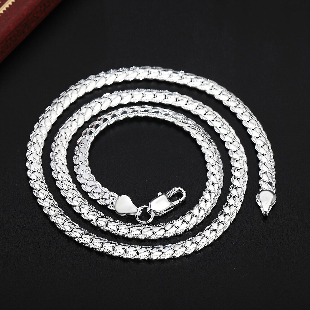 Hot 925 Stamp Silver color 6mm width Chain luxury Fine Necklace For Woman Men 18-24inches Fashion Wedding  party Jewelry