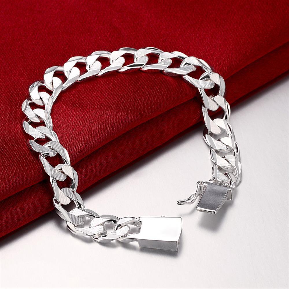 Hot 925 Stamp Silver color Bracelets for women 10MM Classic fine Chain for man Wedding party Christmas Gifts fashion Jewelry