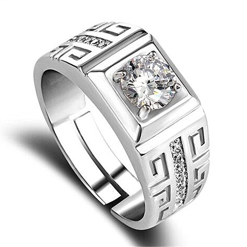 Luxury 925 Stamped Silver Rings For men Shining crystal adjustable size Fashion Gifts engagement wedding high quality Jewelry
