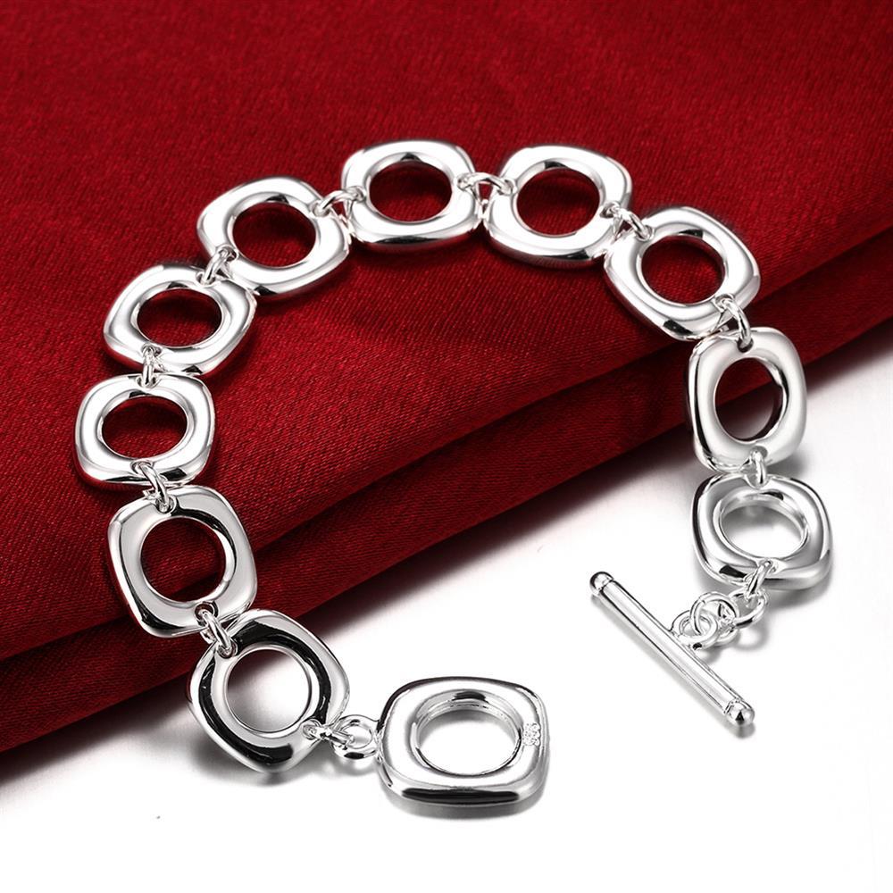 Hot charm 925 Stamp Silver color Bracelet for woman man classic Square circle chain Wedding party Christmas Gift fashion Jewelry