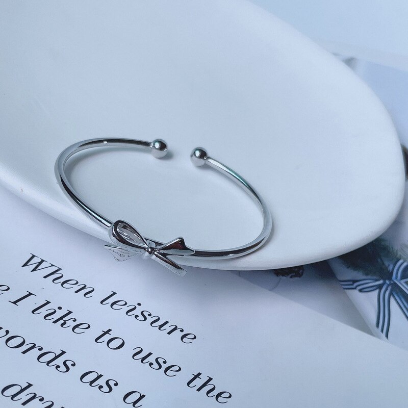 New 925 Stamp Silver color Cute romantic bow Bangles for women bracelets fashion party wedding accessories jewelry gifts