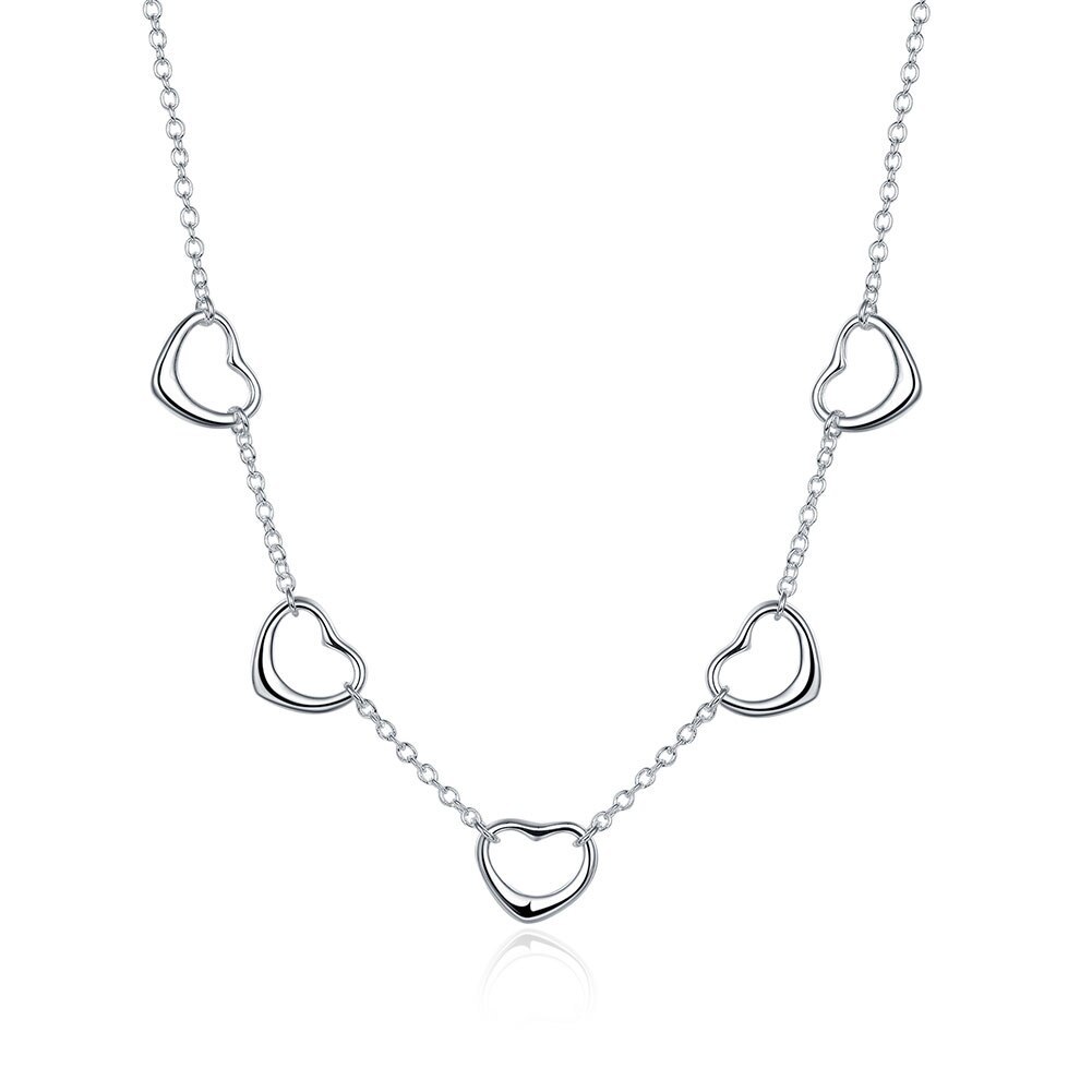 Classic 925 Stamp Silver color Necklaces for Women Jewelry 18 Inches romantic five heart chain lady party Fashion Christmas Gift