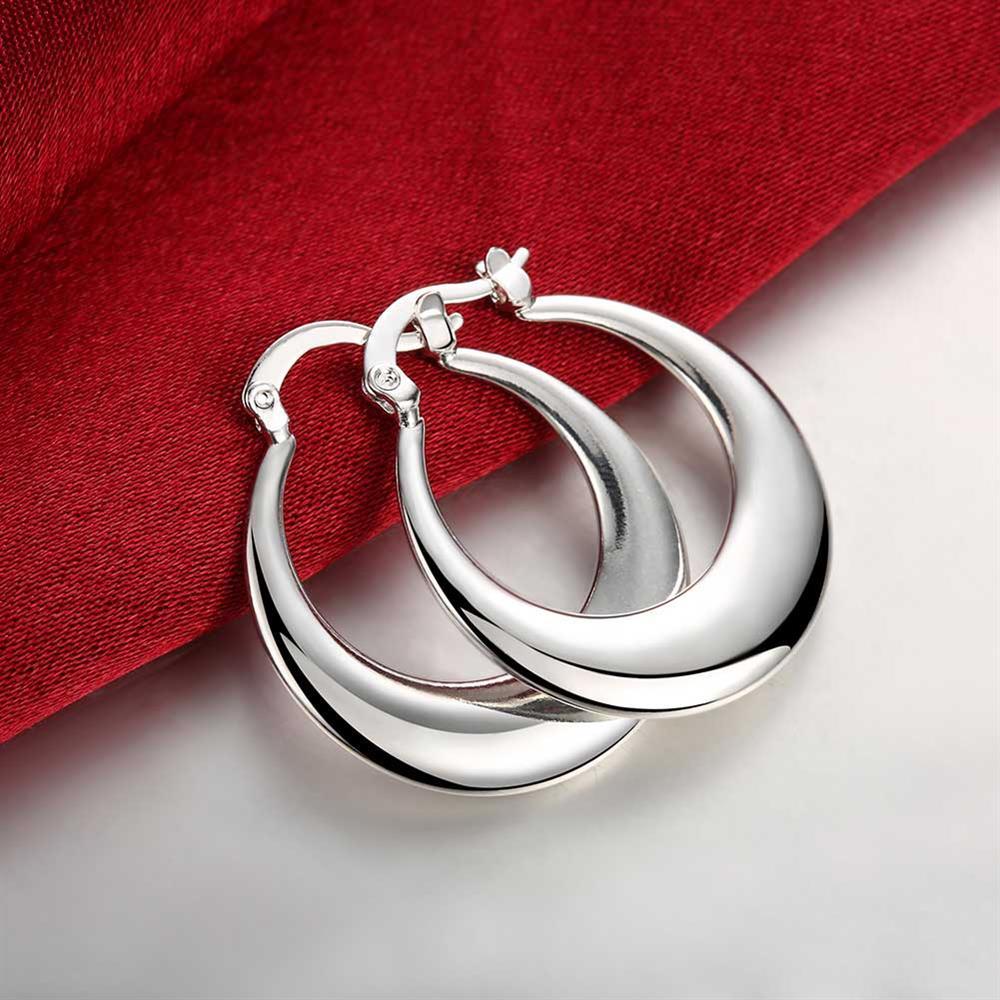 Factory direct 925 Stamp Silver color Earrings 3cm Fashion round big hoop for Women Beautiful Crescent Gift Engagement Jewelry