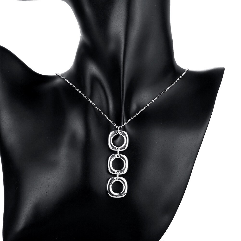 Hot fine 925 Stamp Silver color three square Pendant Necklace For Women 18 inches gift high quality Fashion party Jewelry