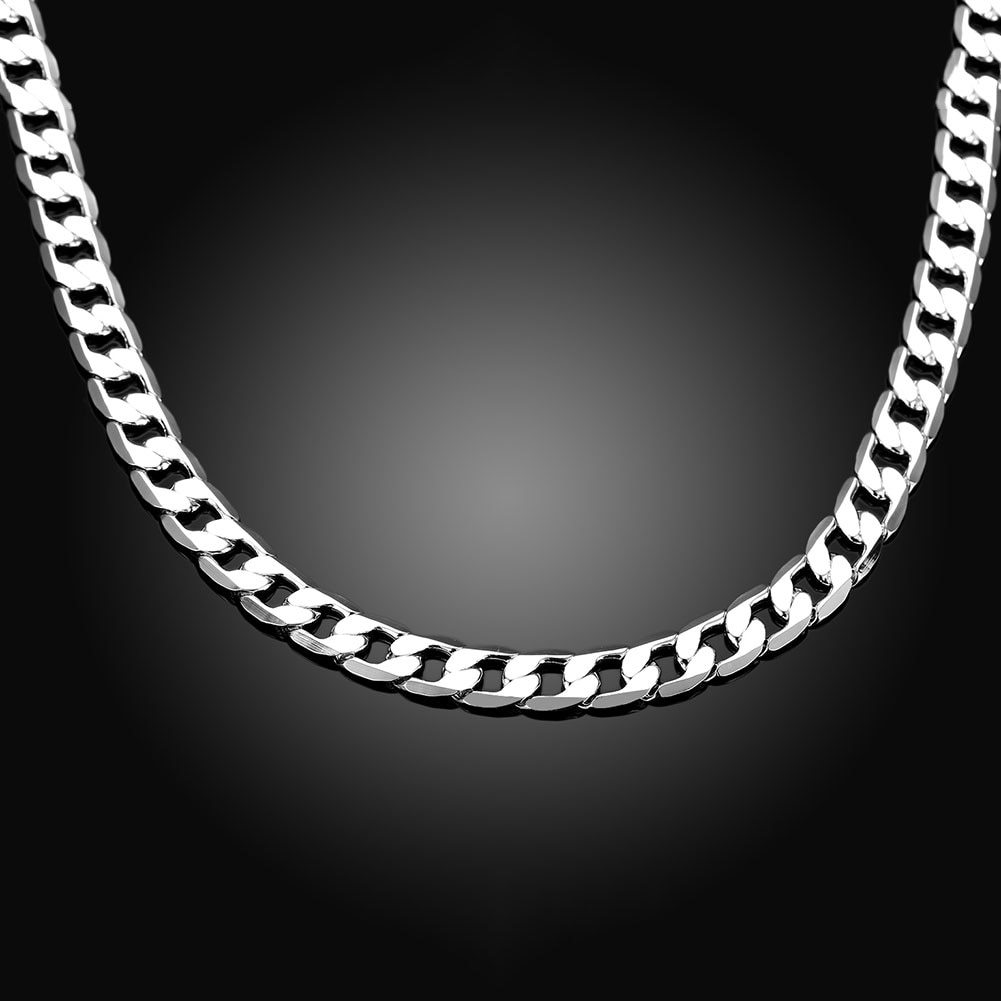 Classic men's 8mm chain 925 Stamp Silver color Necklace high quality Jewelry 16-24 inches fashion wedding party Christmas gifts