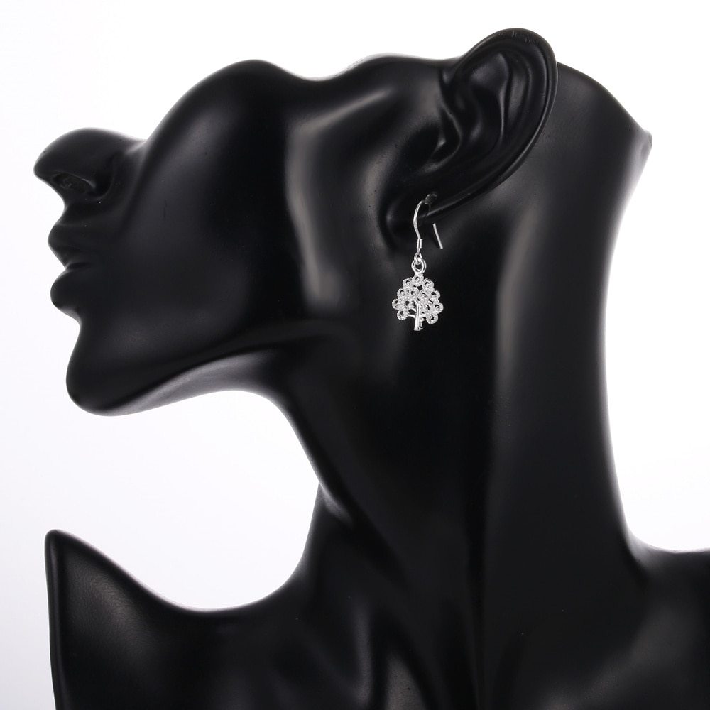 Special offer 925 Stamp Silver color charm tree pendant necklace earrings jewelry sets for women luxury Fashion party wedding