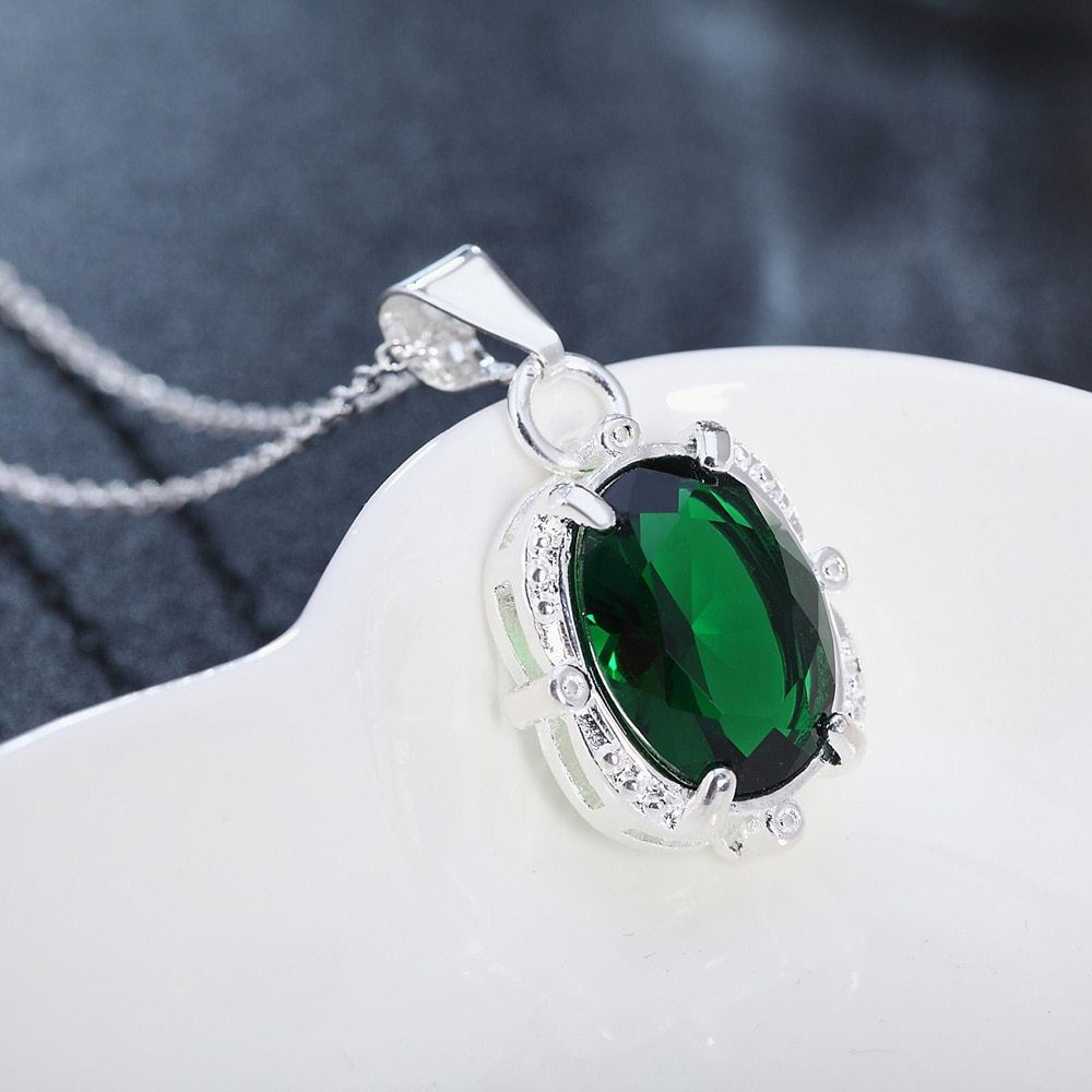 New 925 Stamp Silver color Necklace for Women Green Shiny crystal Pendant diamond chain High Quality Fashion Jewelry Gift