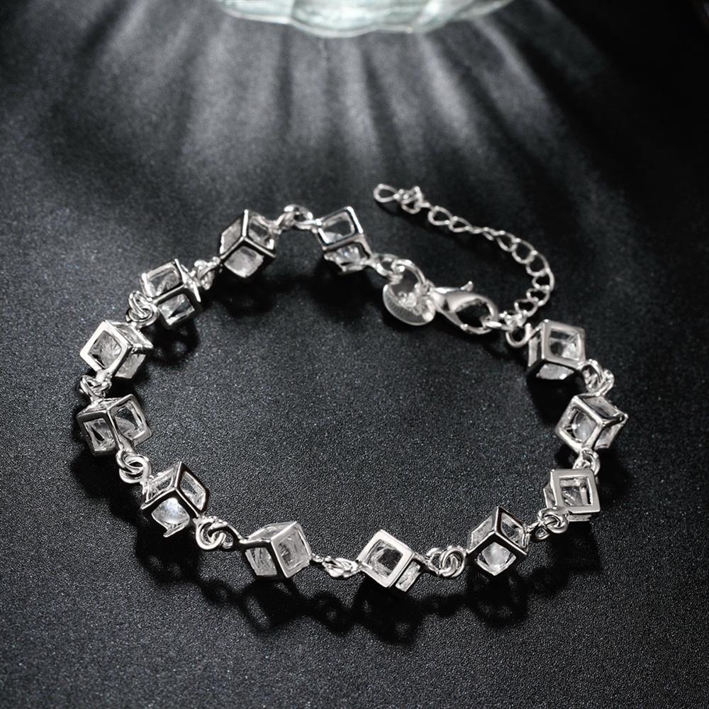Fashion 925 Stamp Silver color Bracelet for woman Shining crystal lattice chain fine Luxury jewelry Wedding party beautiful gift