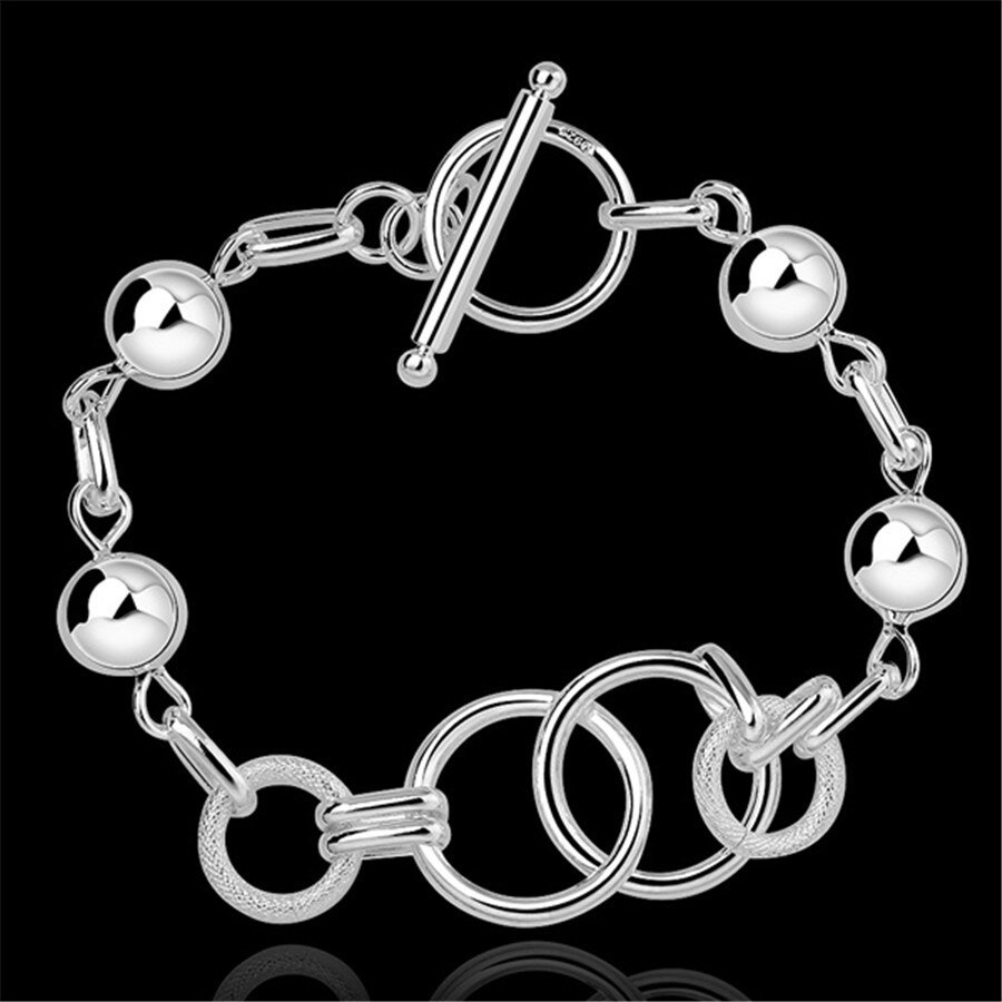 Factory direct fashion 925 Stamp Silver color Bracelet for woman Retro hanging bead circle chain  jewelry Wedding party gifts