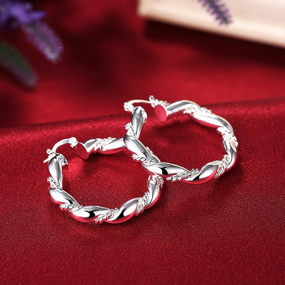 Special offer 925 Stamp Silver color Earrings for Woman fashion Jewelry 18K gold hoop earrings elegant Retro weave circle Gifts