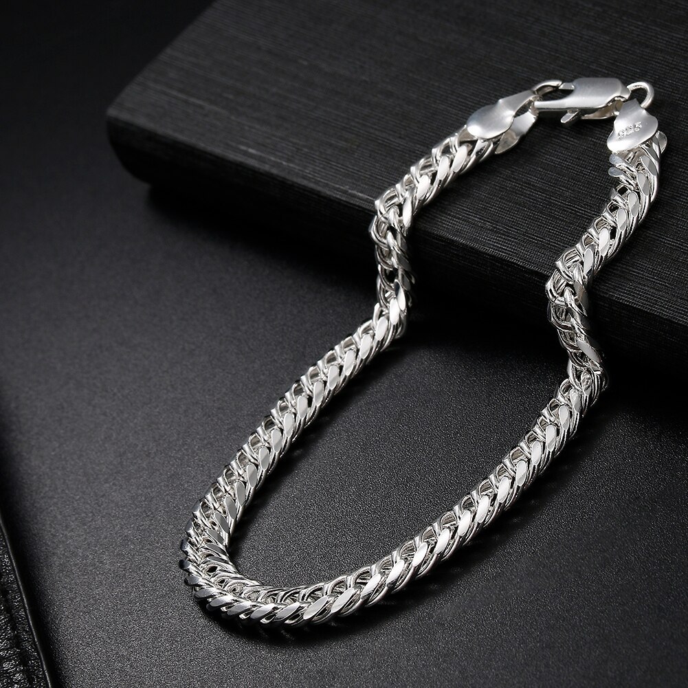 New 6MM Geometry Chain 18K Gold Plated 925 Stamp Silver color Bracelets for Women Men Fashion Wedding Christmas Gifts Jewelry