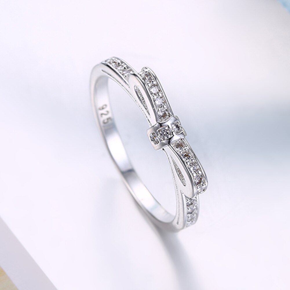 Luxury charm 925 Stamp Silver color Rings For Women Simple Bowknot crystal size 6-9 Fashion Party Gifts wedding diamond Jewelry