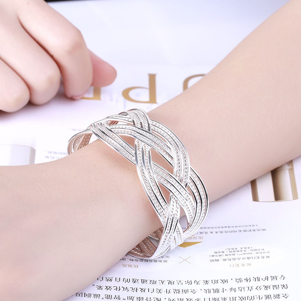 Retro 925 Stamp Silver color rings Bracelets Jewelry set fine wide Weave bangle adjustable Ethnic style Fashion Party gifts