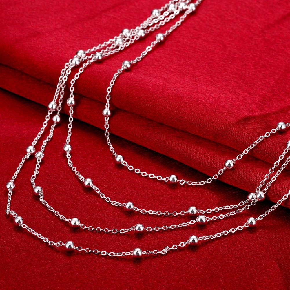Hot noble 925 Stamp Silver color Fashion Jewelry 18 inches tassel Smooth Bead Chain Necklace For Women Wedding party Gift