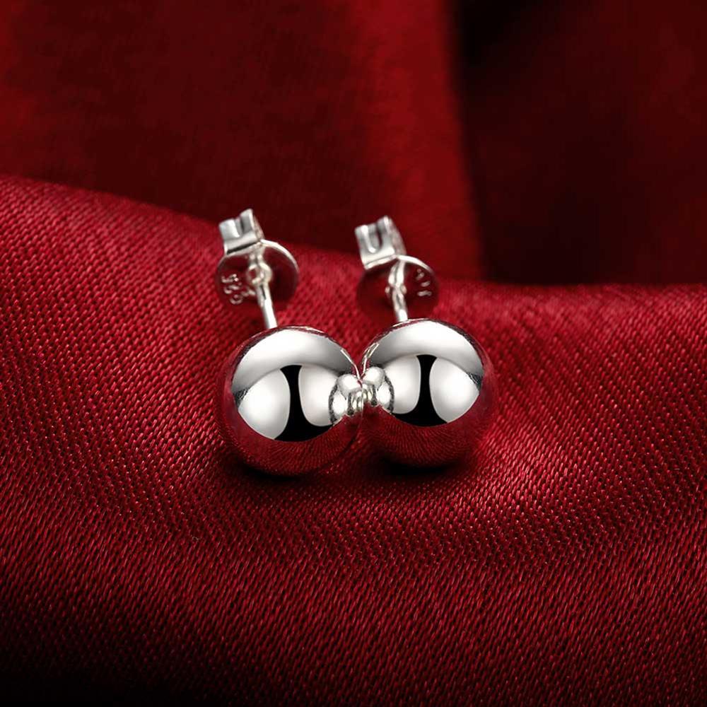New 925 Stamp Silver color Earrings for man Women 8-10MM Simple beads Ear studs Valentine's Day Gifts Street all-match Jewelry