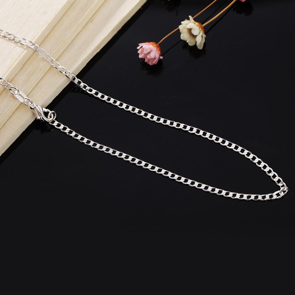 Factory direct 925 Stamp Silver Necklace 16/18/20/22/24/26/28/30 Inches Classic 2MM Flat Sideways chain for Women Men Jewelry