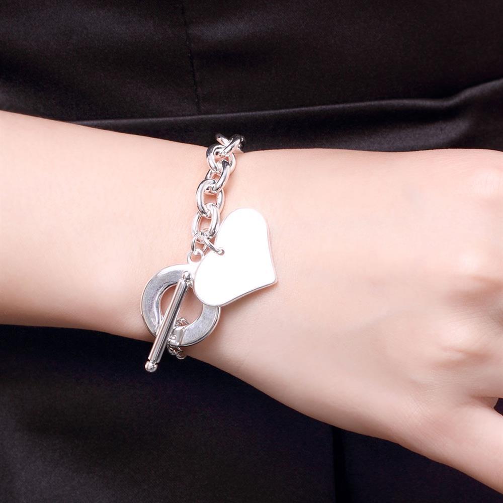 Factory direct fashion 925 Stamp Silver color Bracelet for woman Beautiful Heart pendant chain fine jewelry Wedding party gift