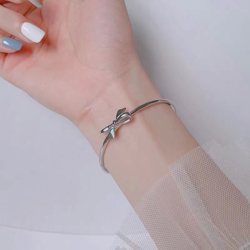 New 925 Stamp Silver color Cute romantic bow Bangles for women bracelets fashion party wedding accessories jewelry gifts