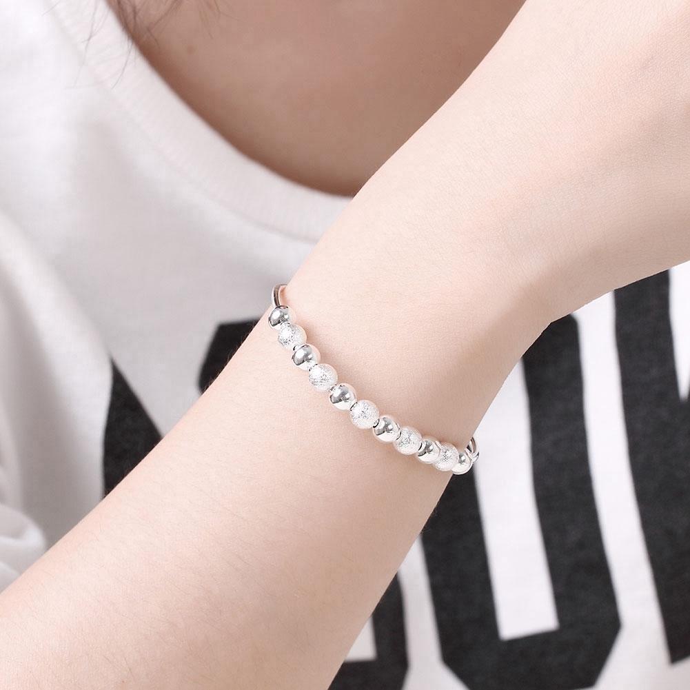 Charm hot 925 Stamp Silver color fine Round beads bangle Bracelets for Women adjustable Jewelry Fashion Party wedding gifts