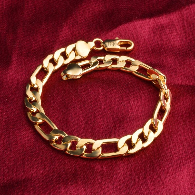 New 18K gold 925 Stamp Silver color Bracelets for Women men classic 8MM geometry Chain Fashion Party Christmas Gift fine Jewelry