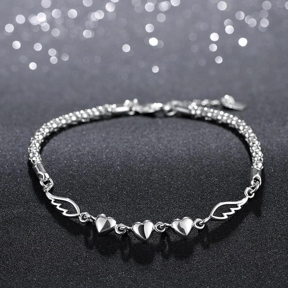 Factory direct fashion 925 Stamp Silver color Bracelet for woman elegant heart Love chain Luxury jewelry Wedding party lady gift