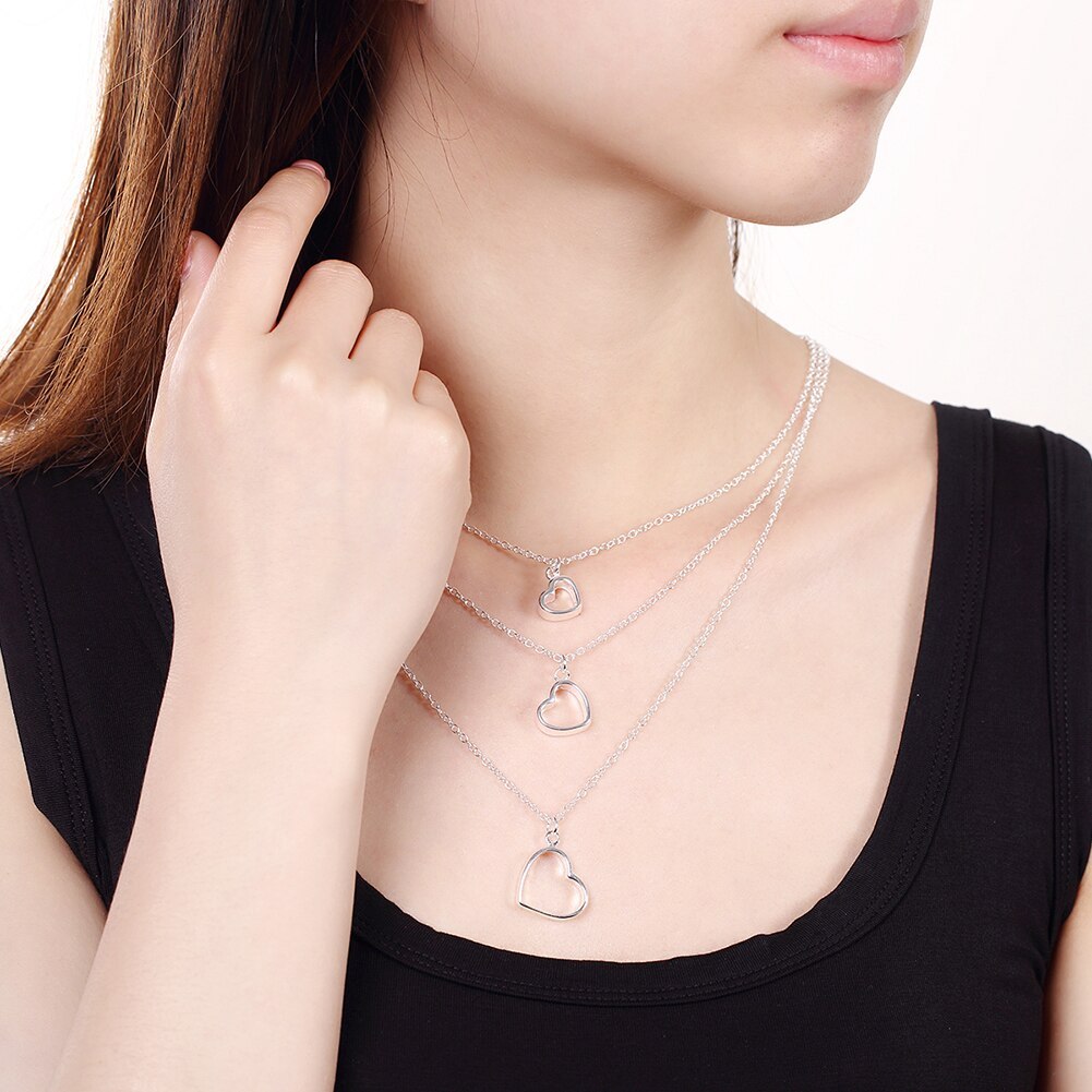 925 Stamp Silver color Love Heart Bracelet necklace earrings Jewelry set for women Fashion classic wedding Party Christmas Gifts