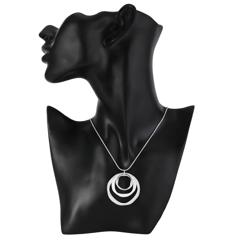 Fine 925 Stamp Silver color Beautiful round circel pendant necklaces earrings for women fashion party wedding jewelry sets gifts