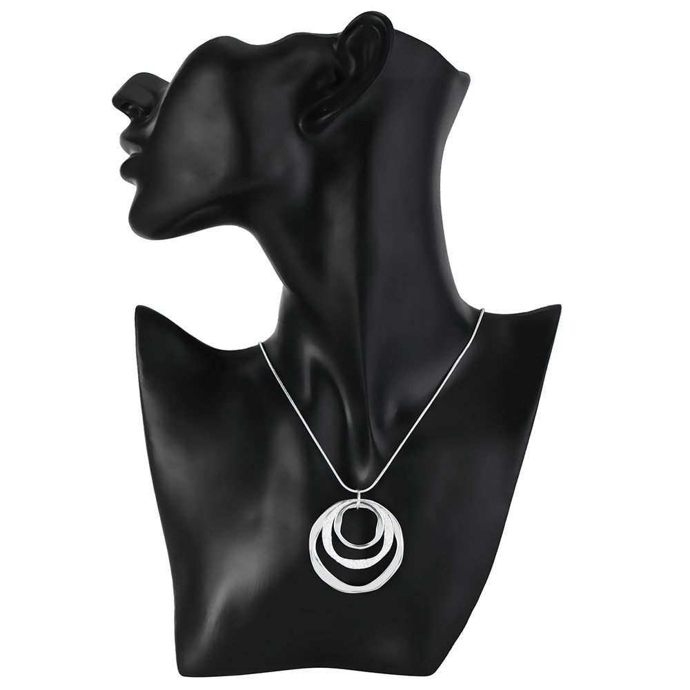 Fine 925 Stamp Silver color Beautiful round circel pendant necklaces earrings for women fashion party wedding jewelry sets gifts