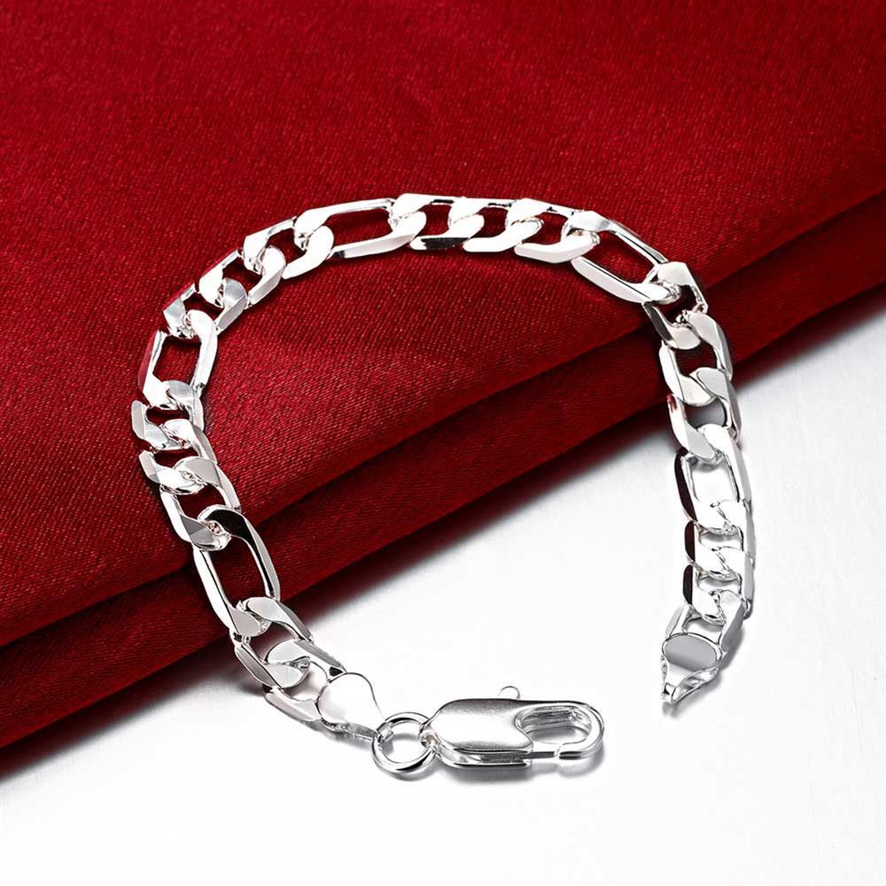Fashion charm 925 Stamp Silver color Bracelet for man woman 8MM geometry chain fine Luxury jewelry Wedding party Christmas gifts
