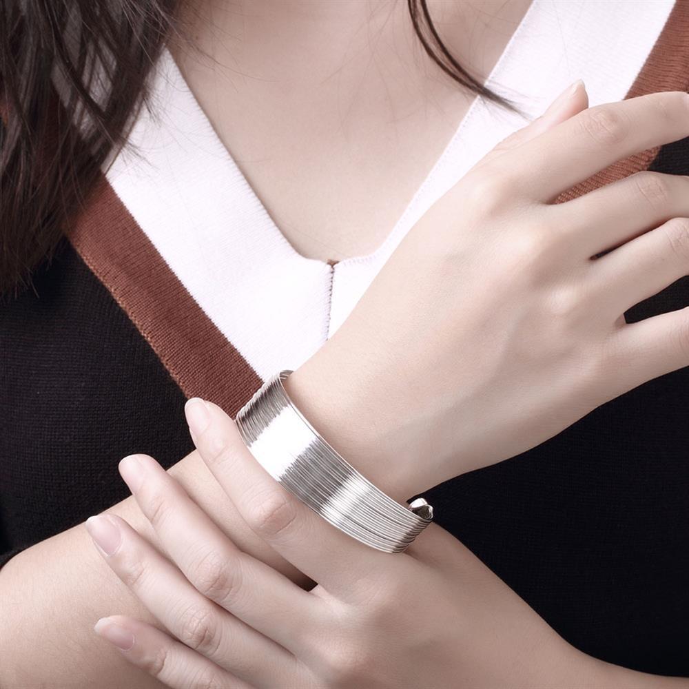 Beautiful 925 Stamp Silver color Retro Multi-line bangle rings Bracelets Jewelry set for women adjustable size Fashion gifts