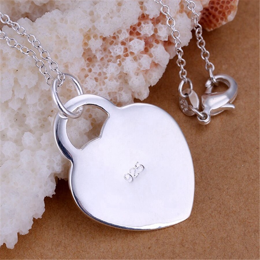 Charm 925 Stamp Silver color heart card Pendant Necklace for women Christmas gifts fashion luxury party wedding Jewelry