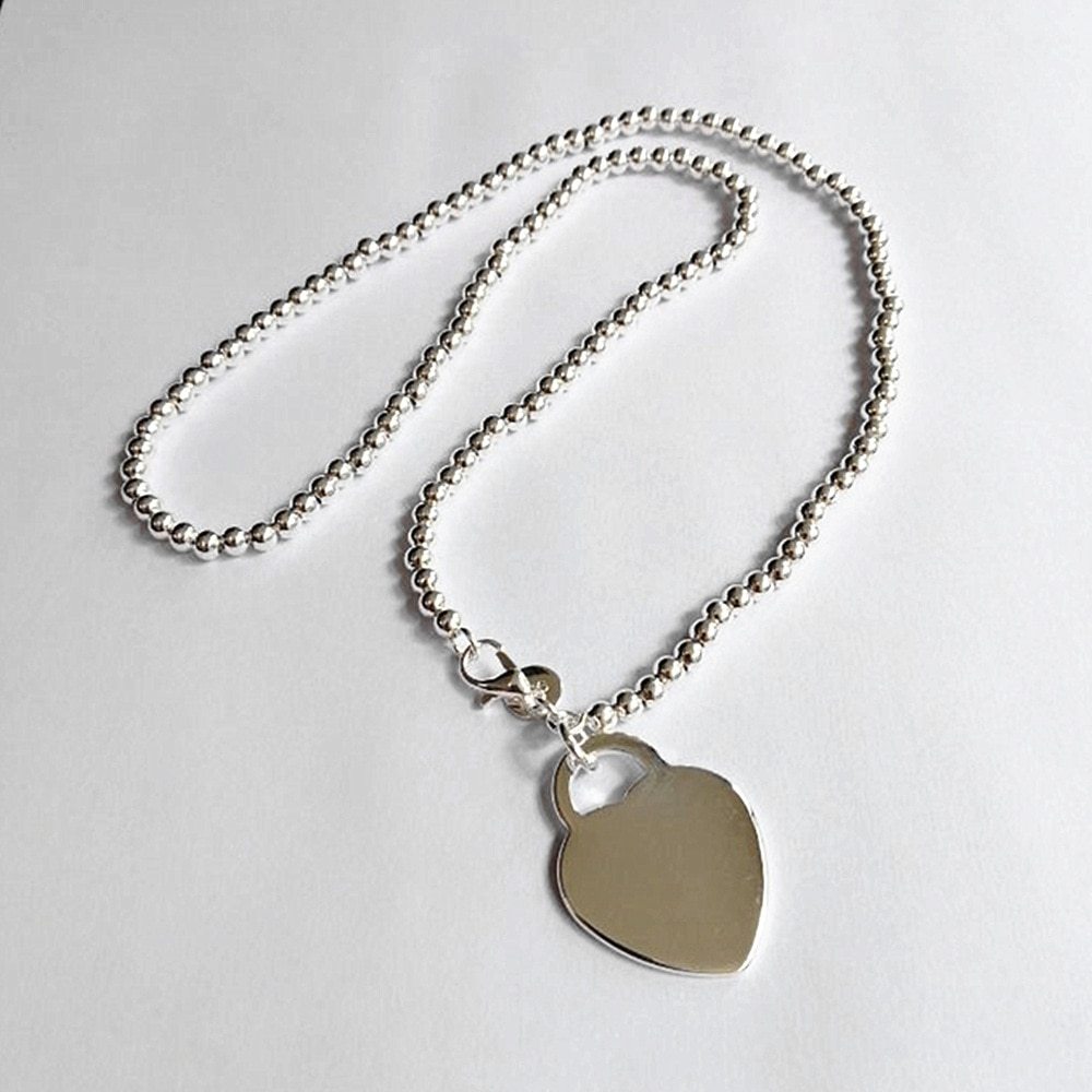 Hot 925 Stamp Silver color heart card pendant Elegant Round bead chain Necklace For Women Fashion party Jewelry Christmas Gift