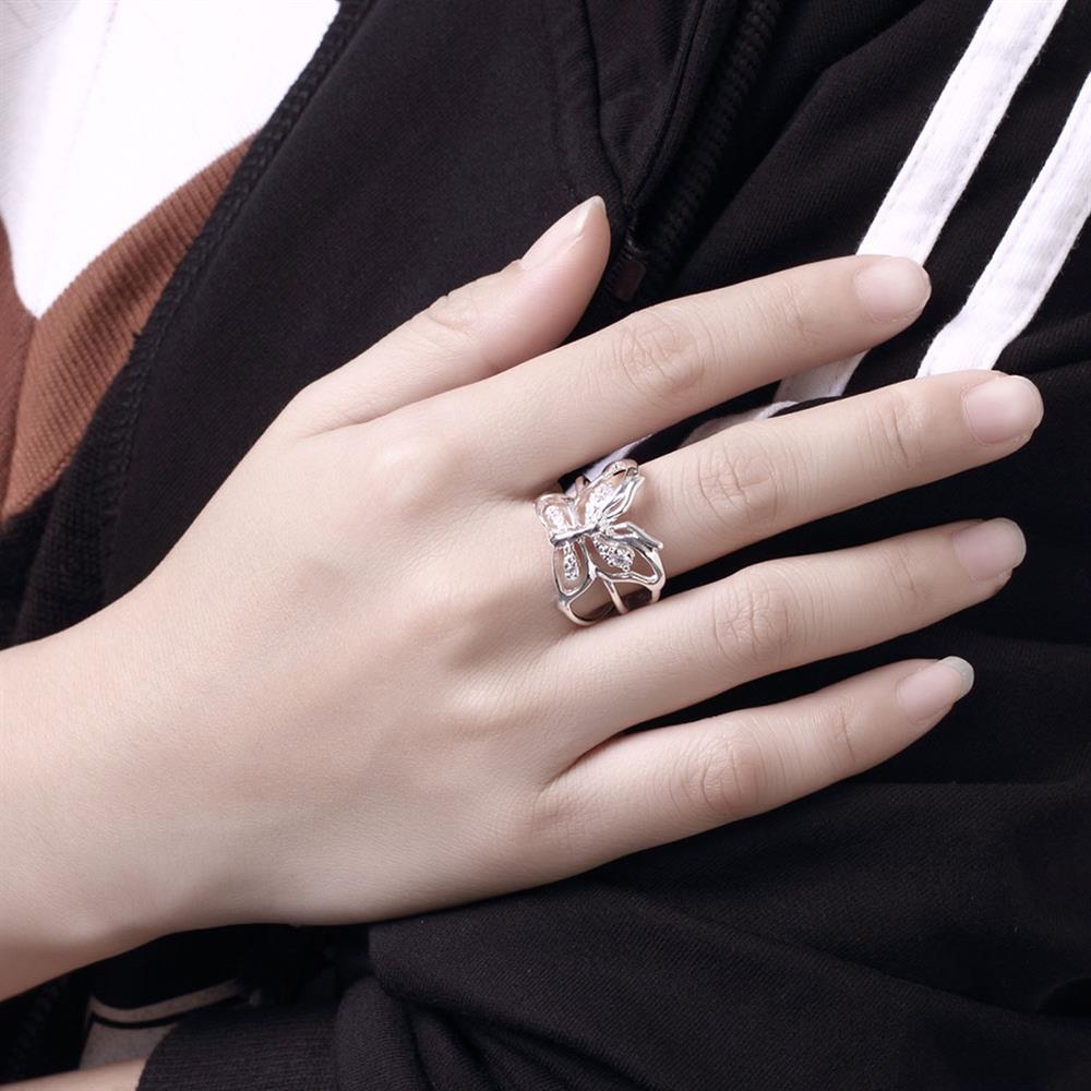 Hot charm 925 Stamp Silver color Crystal butterfly Ring For Women adjustable Fashion Retro Wedding Party Gift luxury Jewelry