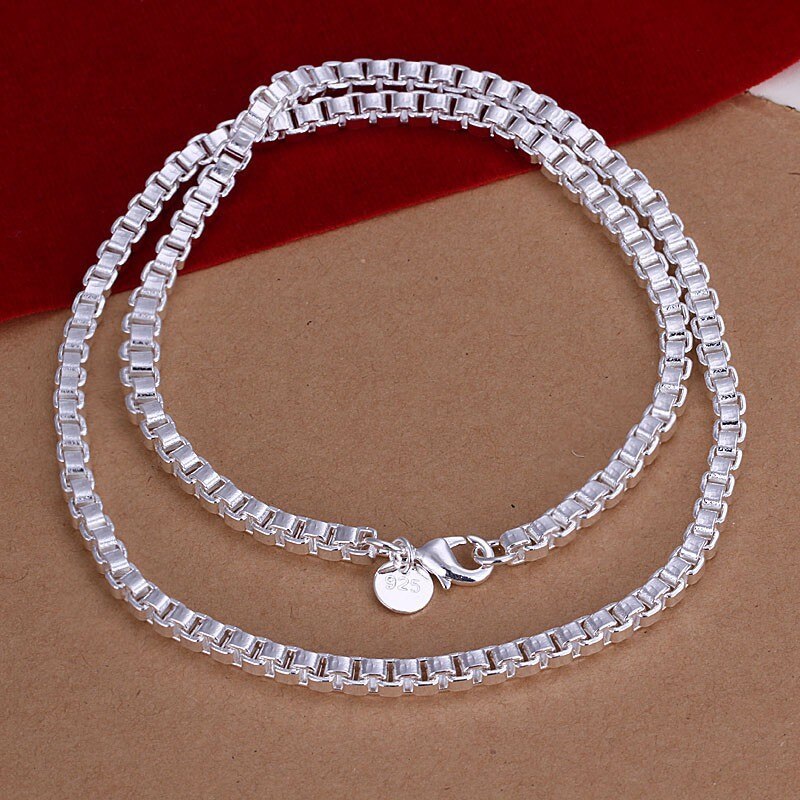 Hot classic 925 Stamp Silver color Necklaces 4MM box chain for woman men's Charm Jewelry 20 Inches Fashion Party Christmas Gifts