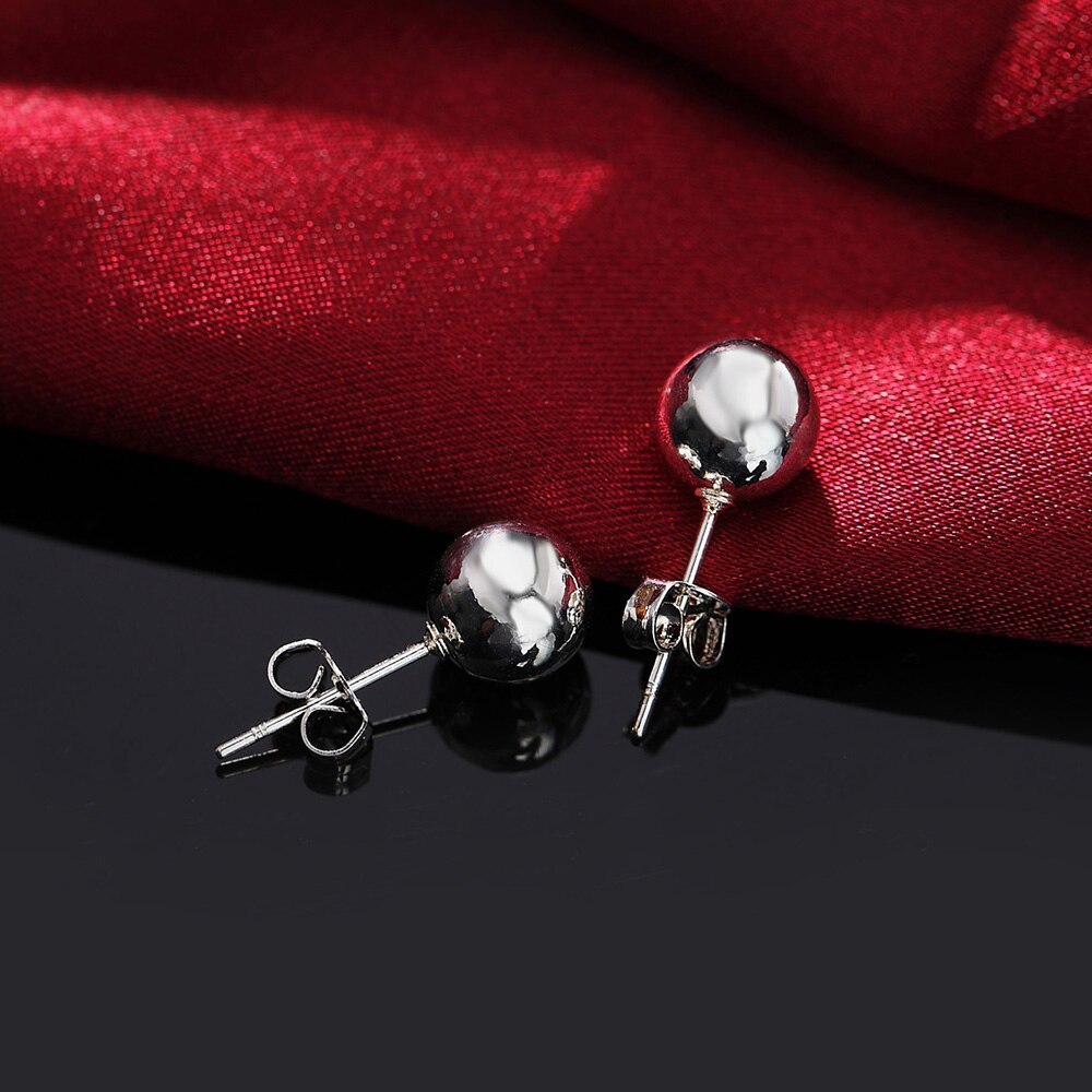 New 925 Stamp Silver color Earrings for man Women 8-10MM Simple beads Ear studs Valentine's Day Gifts Street all-match Jewelry