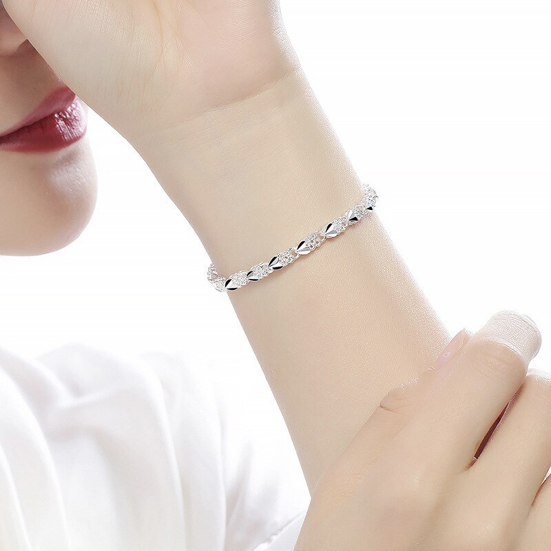 Hot Charms Lucky Clover Heart 925 Stamp Silver color Bracelets For women fashion party wedding Jewelry high quality Holiday gift
